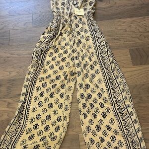 Cream and Black Boho Jumpsuit with Paisley Print NWT size med